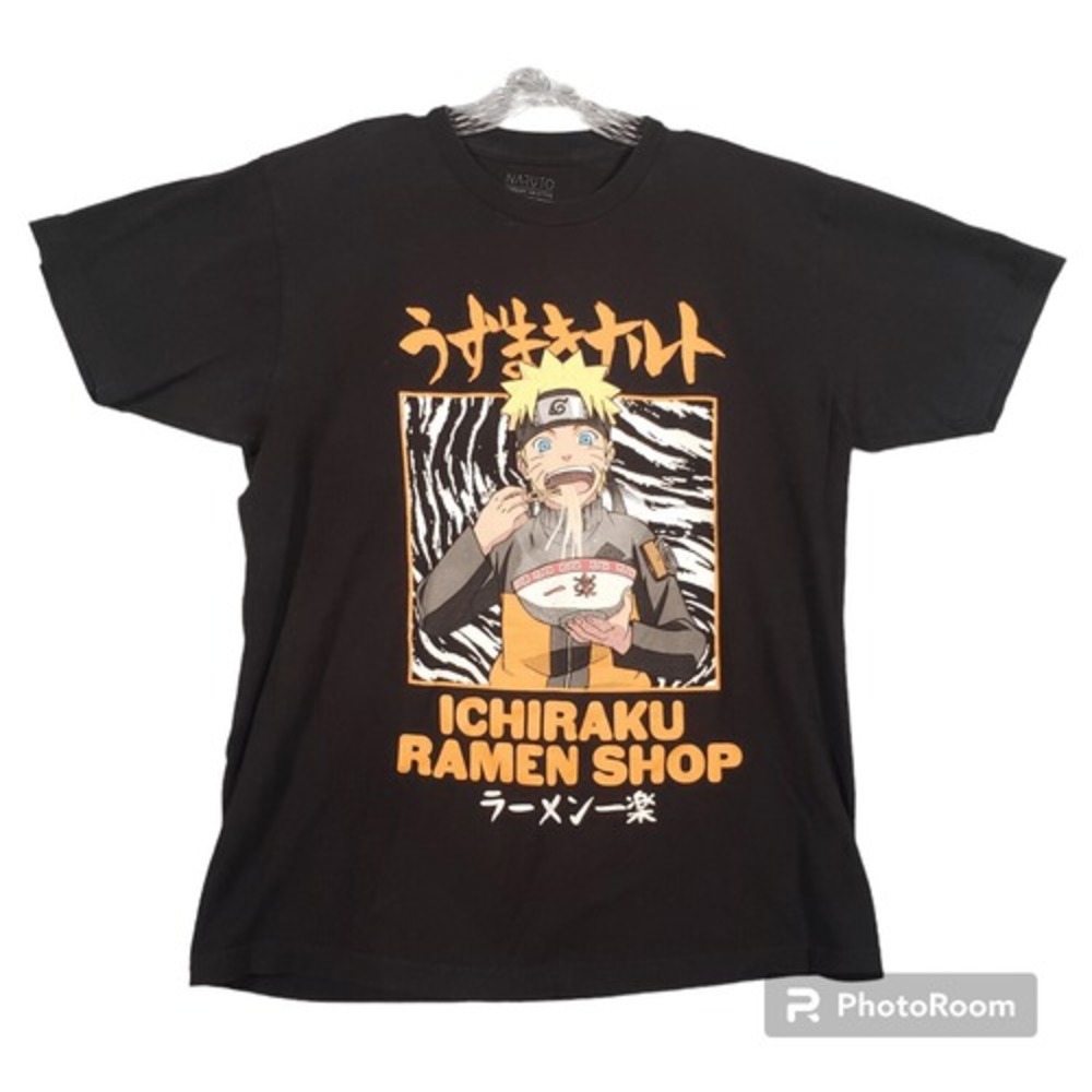 Naruto Shippuden Ichiraku Ramen Shop Graphic Tee Mens L Black Short Sleeve Shirt